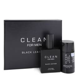 Clean Black Leather Cologne Gift Set for Men